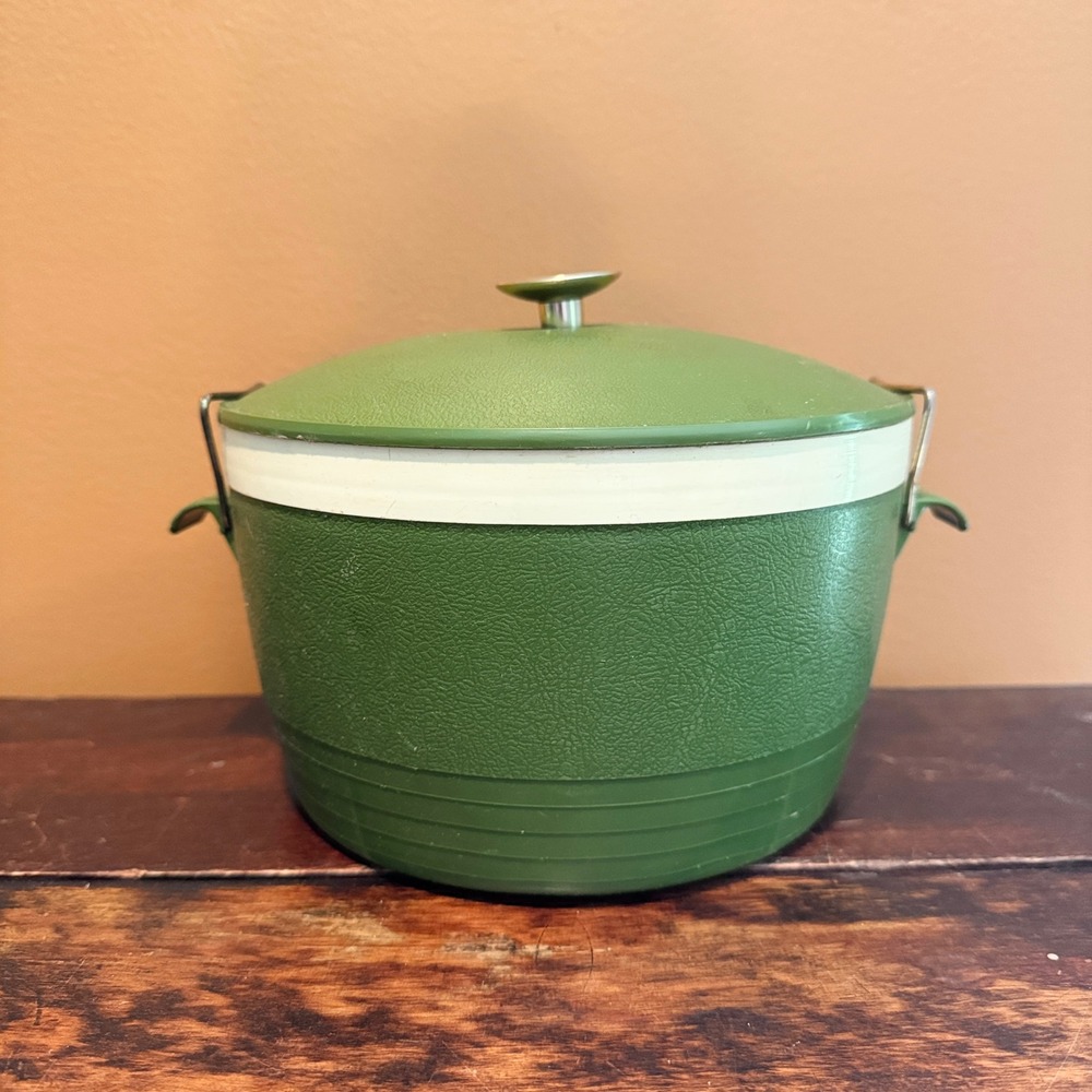 Vintage‎ Sunfrost Thermo-O-Ware Ice Bucket Green White Mid Century Barware